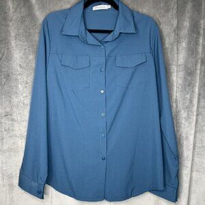 Misslook Blouse 2XL Top‎ Button Up Long Sleeve Blue Casual